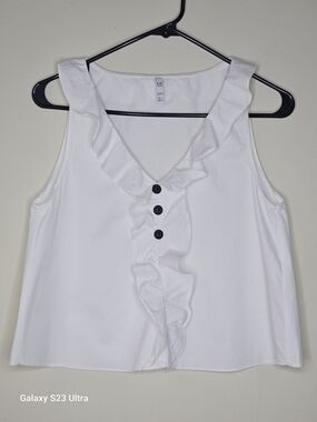 Zara White Ruffle V-Neck Sleeveless Top